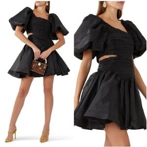 Aje Joan Puff Sleeve Cutout Mini Dress Black NWT